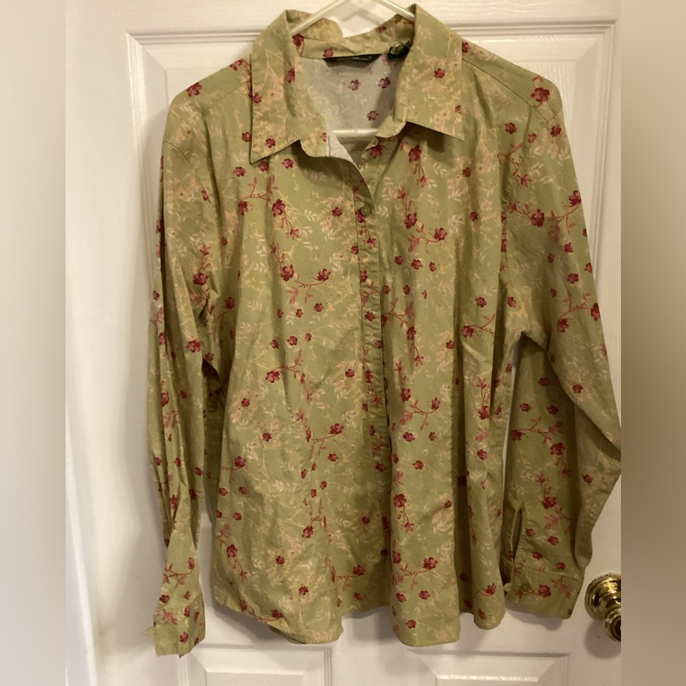 Eddie Bauer Floral Button Down Shirt - Green and Red